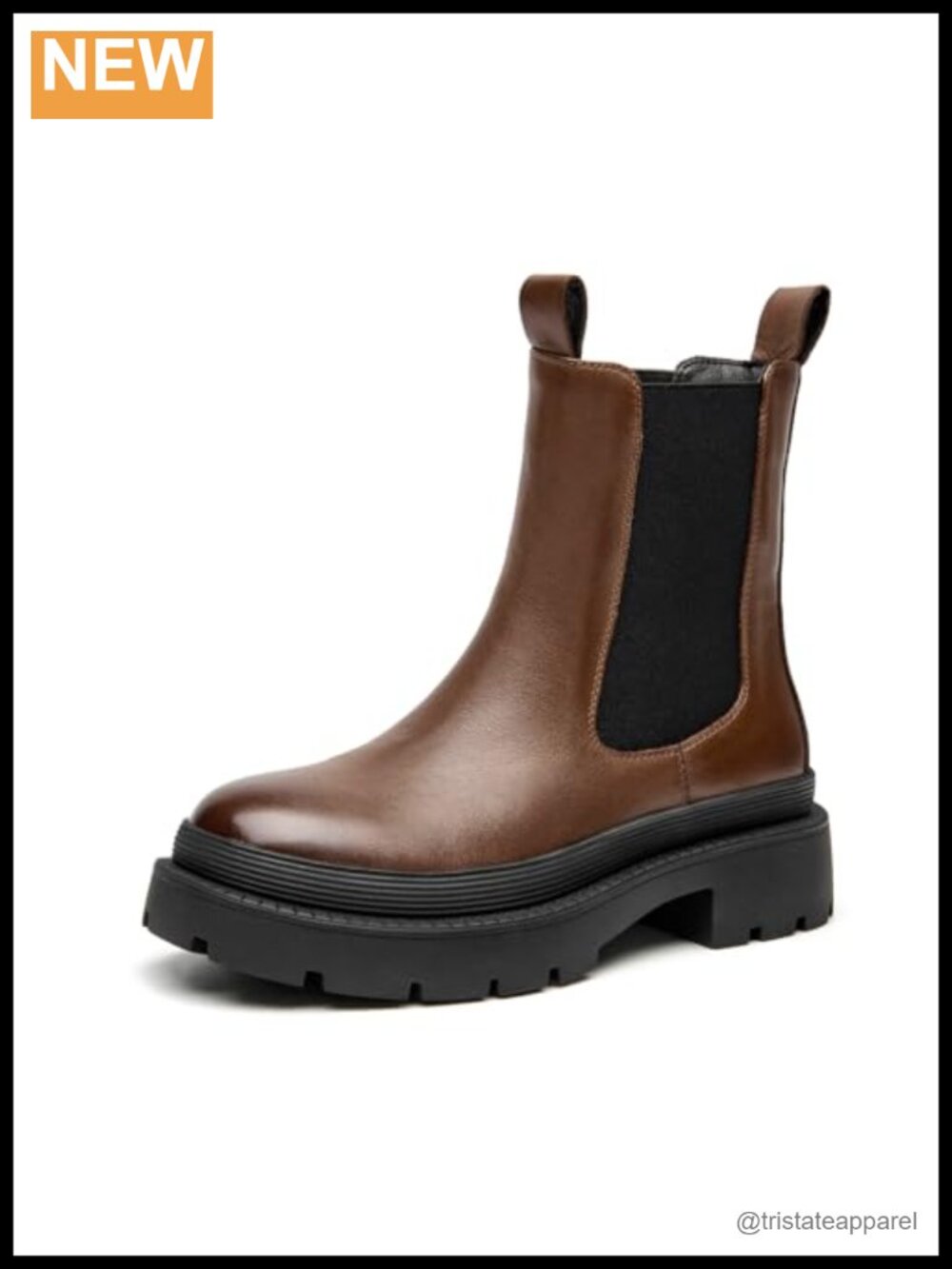 Women's Leather Chelsea Ankle Boots Platform Block Heel